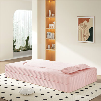 Canapé moderne avec 2 coussins, canapé-lit en velours côtelé rembourré et rembourré de mousse, matelas pliant simple pour le salon, le lit d'invité et la salle de jeux, aucun assemblage requis, 15 po