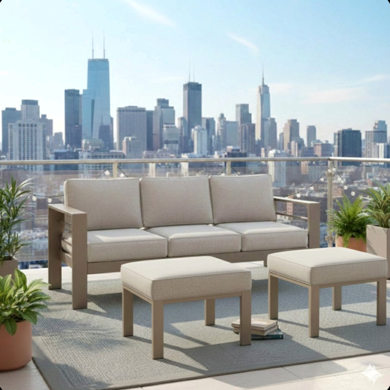 Ensemble de 2 repose-pieds de patio en métal épais et beige de 22 po, Beige, Kaki pâle