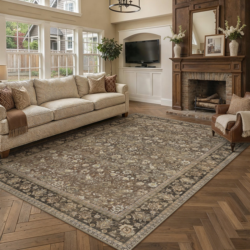 Tapis traditionnel lavable Cohen, Brun, Rectangulaire 8 pi x 10 pi