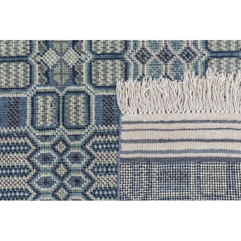 Angelica's Garden II Hand Knotted Geometric Area Rug in Green, Rectangle 7'6" x 9'6"
