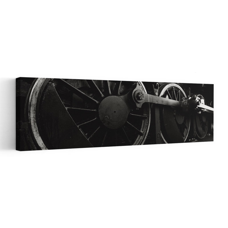 Art mural contemporain, roues de locomotive à vapeur, H 20 po x l 60 po