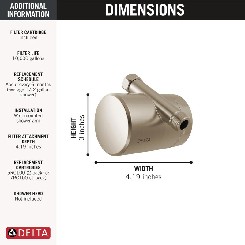 Filtre de douche standard avec filtre Clarifi, Nickel brossé Spotshield