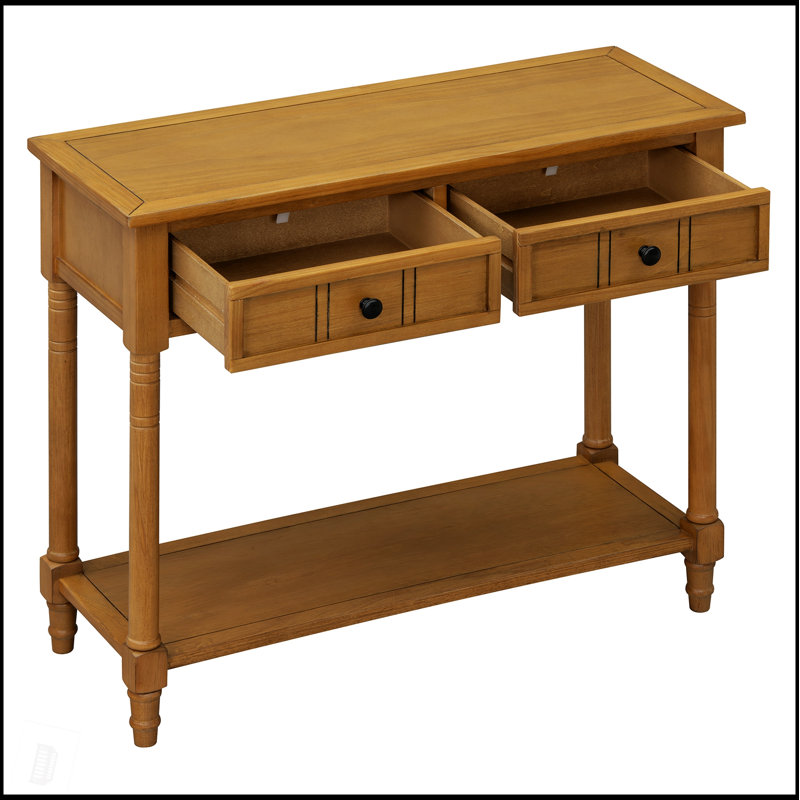Console de style traditionnel Daisy avec deux tiroirs et une tablette inférieure, parfaite pour un rangement élégant, Naturel