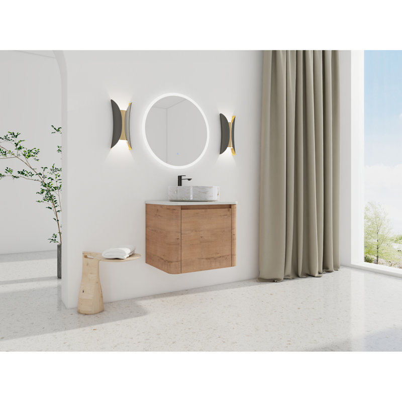 Meuble-lavabo mural 24 po avec lavabo en céramique et porte à fermeture en douceur
