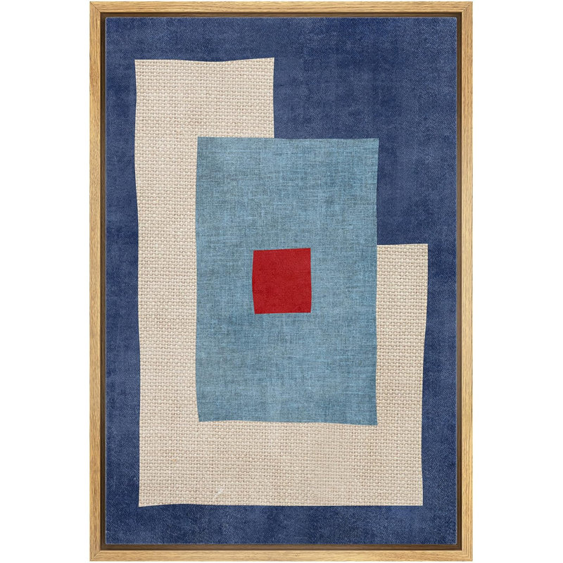 Abstract Vibrant Color Blocks "Mid-Century Blue Shapes Artwork, Geometric Illustration Modern Minimalist Wall Pictures, Large Framed Canvas Giclee Print Wall Art"
