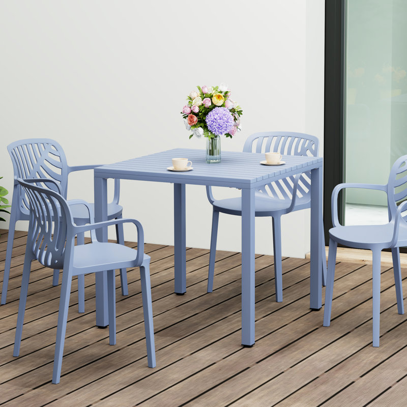 Table de salle à manger d'extérieur carrée 31,5 "avec structure en métal Jackqueline, Bleu français