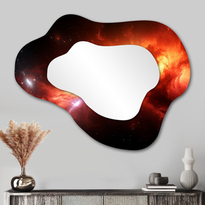 Red And Yellow Galactic Nebula - Space Asymmetrical Modern Large Wall Mirror
