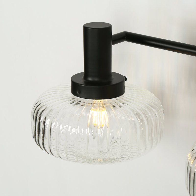 Éclairage de salle de bain 3 lumières à intensité variable en métal avec abat-jour en verre