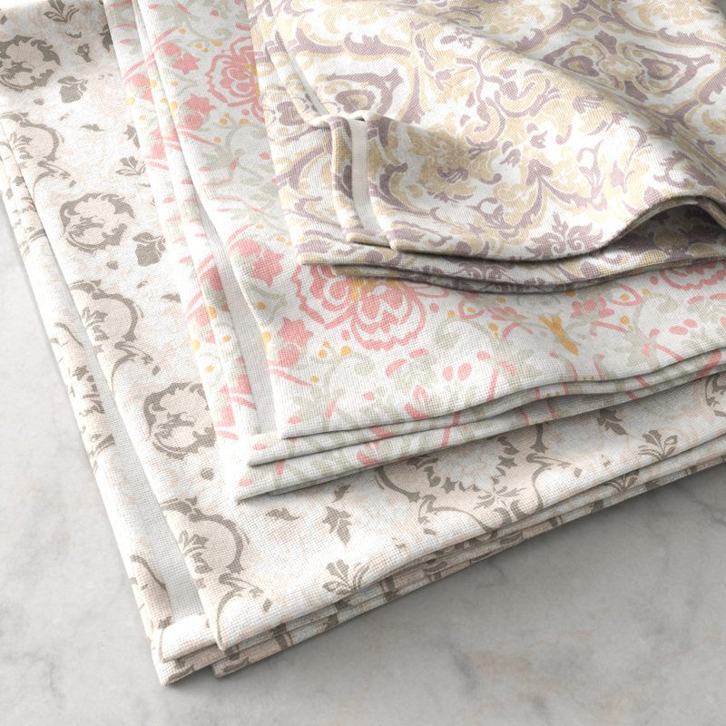 Torchon en coton, Imprimé taupe et rose