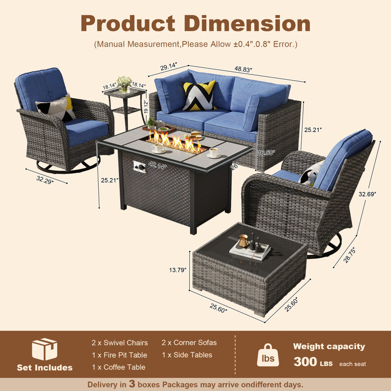 4 - Person Patio Conversation Set with Cushions, Blue, Yes