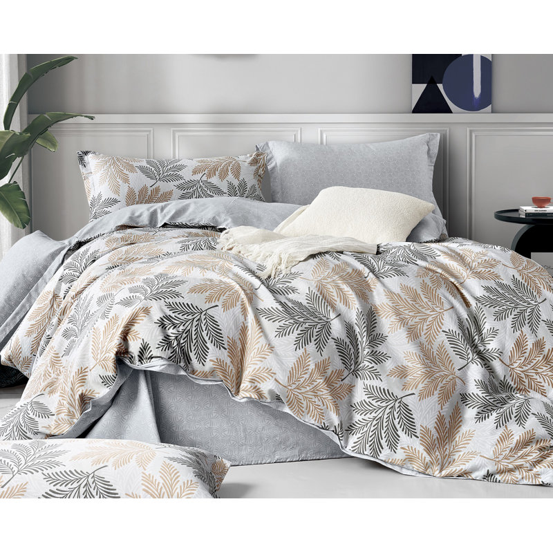 Ensemble d'édredon réversible 100% coton à motif floral brun, Grand lit