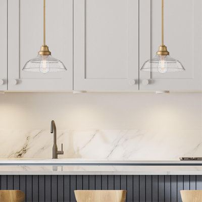 Iron Hill Indoor Pendant, Brushed Brass with Clear Seeded Glass