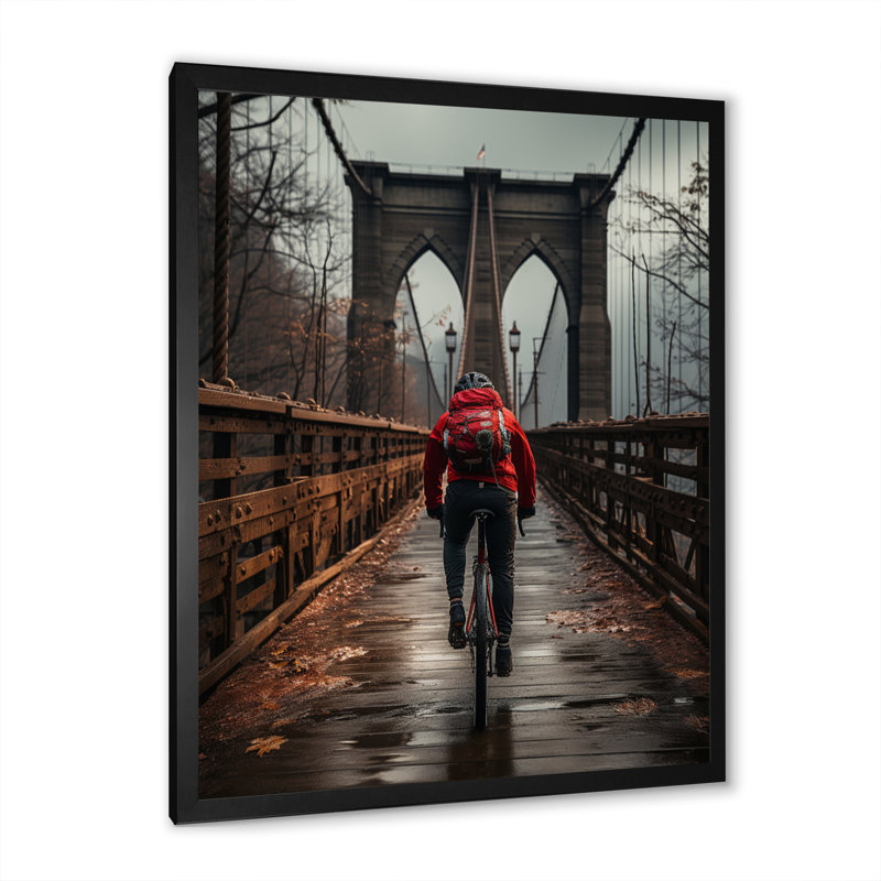 «Goulds Red Gray Brooklyn Bridge», reproduction sur toile, H 32 po x l 24 po x P 1 po, Cadre photo noir