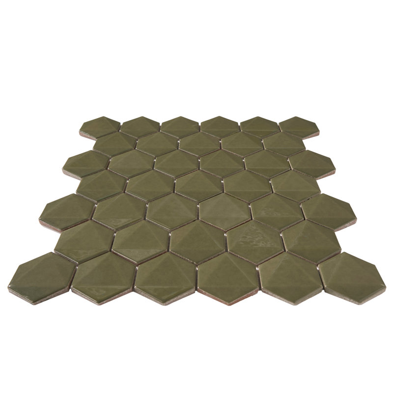 Carreau de mosaïque 2 po x 2 po en porcelaine nid d'abeille pour mur et plancher, Vert