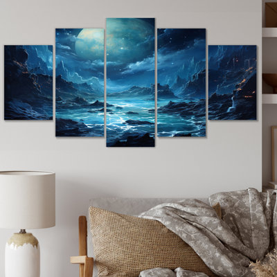 Planet Neptune Deep Blue I - Neptune Canvas Wall Art - 5 Panels