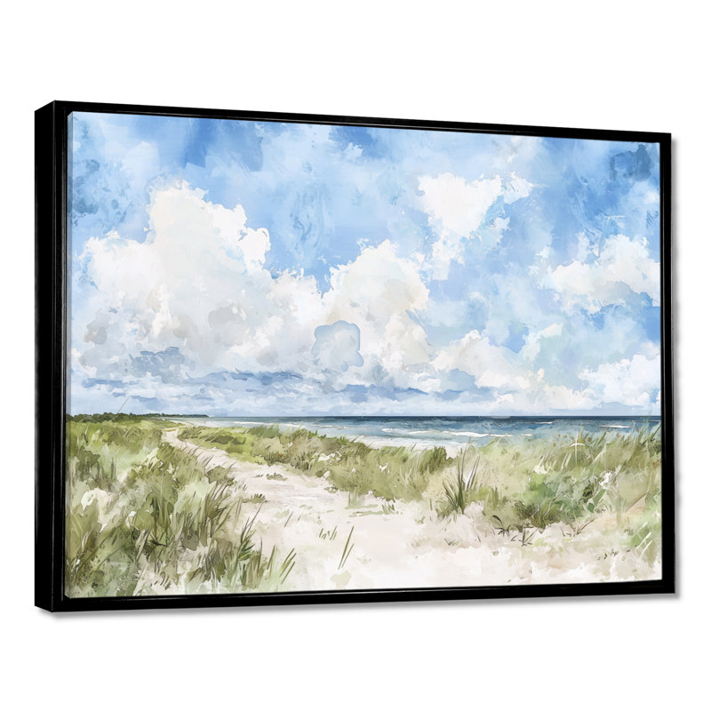 Texas Coastal Beach - Texas, art mural, Cadre flottant sans passe-partout, H 30 po x l 40 po, Noir