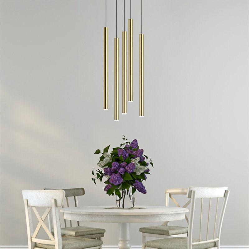 Luminaire suspendu cylindrique à 5 lumières DEL Baileyton, Laiton