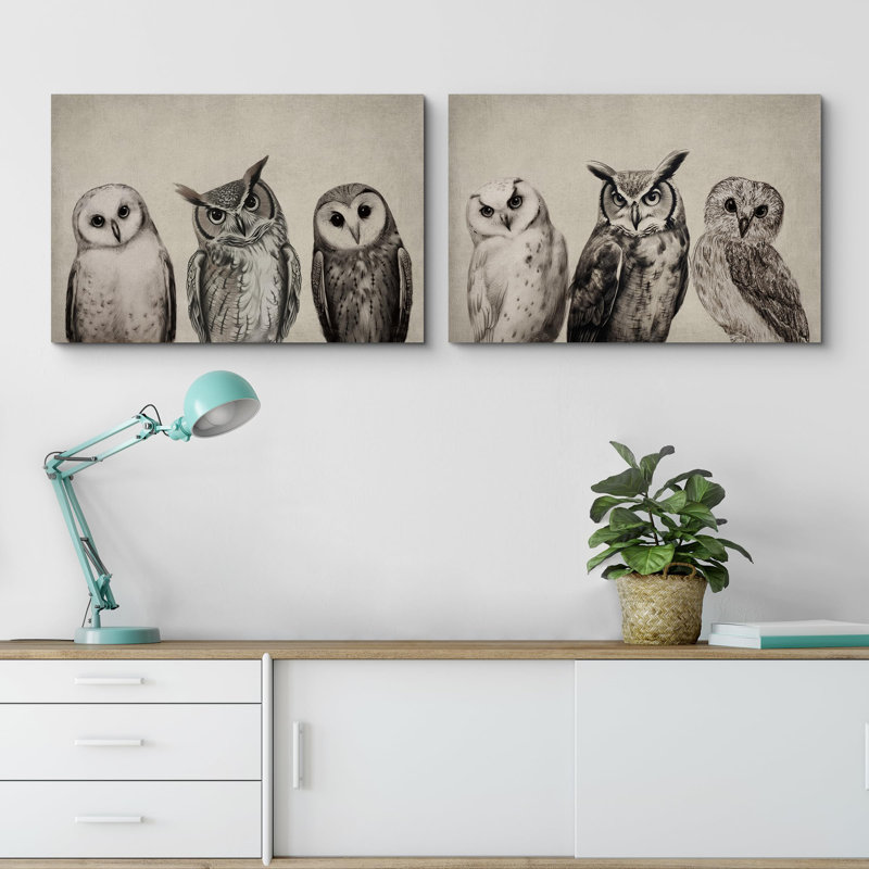 Oiseaux, animaux, hiboux, animal, 2 pièces, Toile tendue, H 16 po x l 24 po