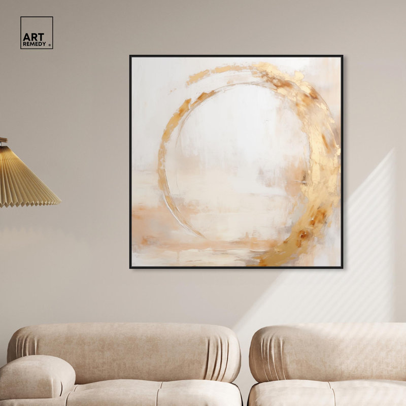 Art Remedy Boho Abstracts, toile orbe II, H 41 po x l 41 po, Cadre flottant noir