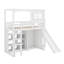 Lit mezzanine simple avec garde-robe, tablettes de rangement, glissoire et DEL