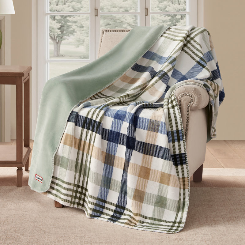 Hunter Reversible Plaid Plush Throw Blankets, Bristol Plaid