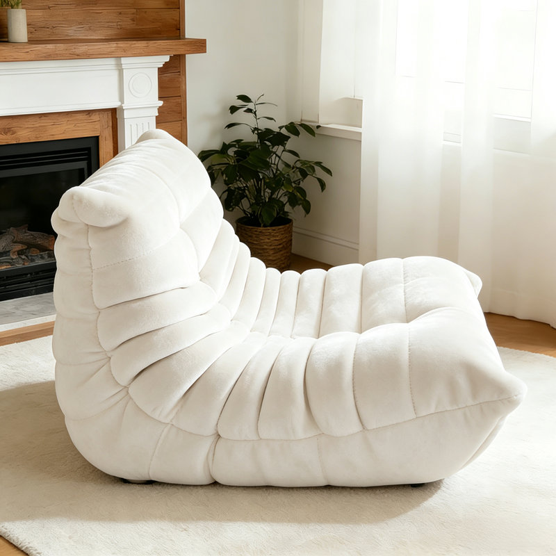 Armless Bean Bag Chair Lounger Foam Chair for Bedroom, Living room, No Assembly Required, White