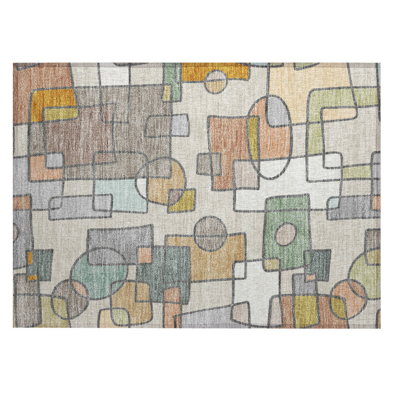 Machine Washable Indoor/Outdoor Chantille ACN2503 Geometric Rug, Beige, Rectangle 1'8" x 2'6"