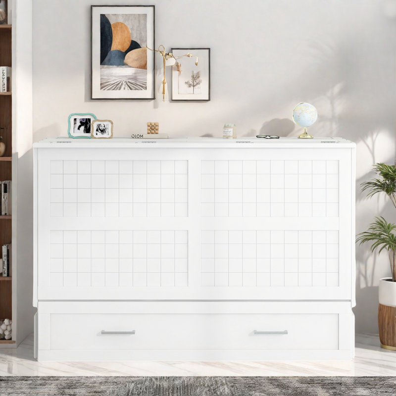 Mobile Murphy Bed With A Big Drawer And Little Shelves On Each Side