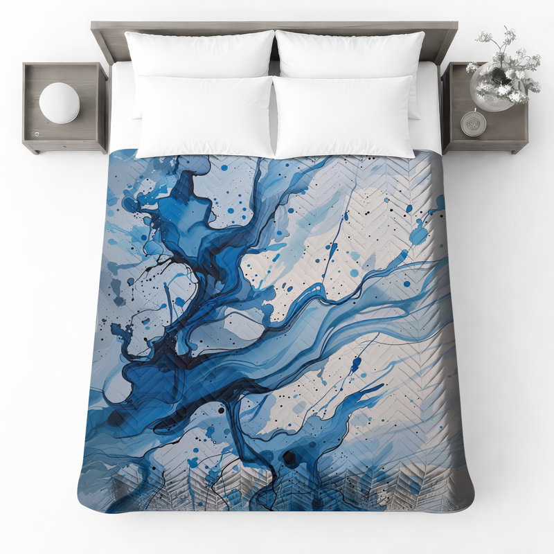 Couvre-lit matelassé Blue Fluid Art toutes tailles, Lit simple
