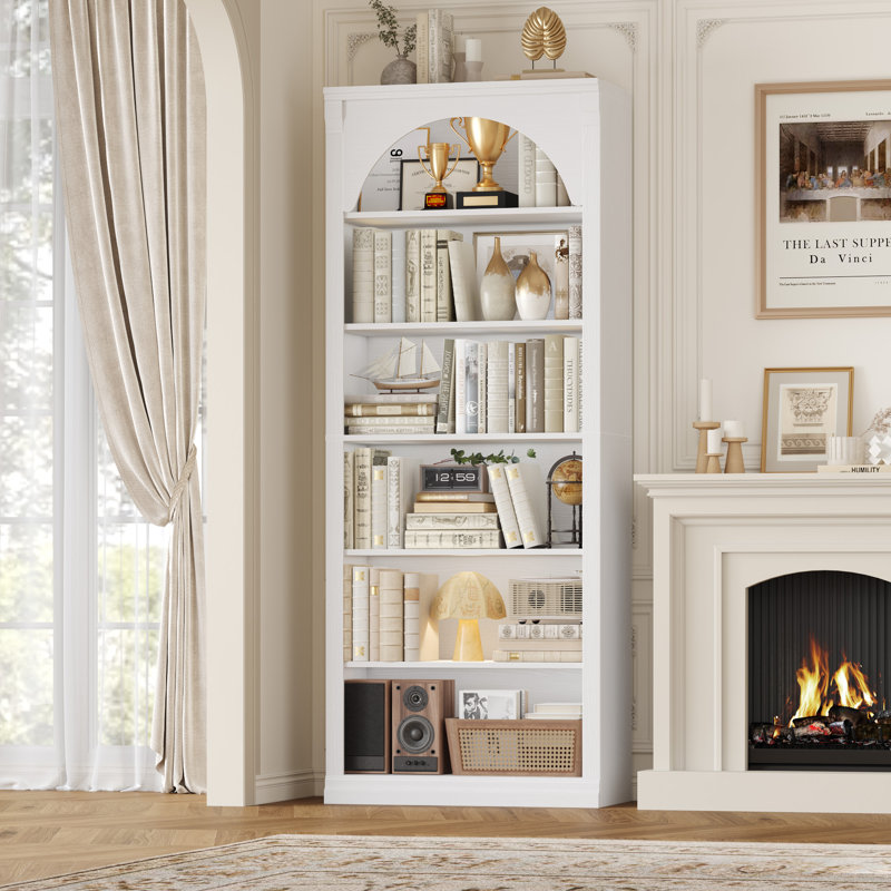 72.3"h X 29.5"w Arched 6-tier Bookcase With Thick Shelves, White