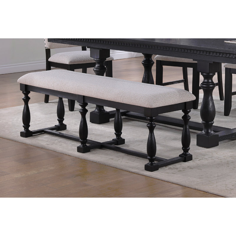 Chaise de salle à manger et banc long de style rétro - Finition gris anthracite, bois massif, revêtement beige pour un look élégant