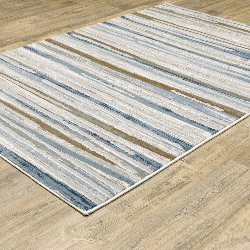 Tapis gris / bleu / brun à motif abstrait tissé à la machine 8 pi x 11 pi Bartinus, Rectangle 3 pi 3 po x 5 pi