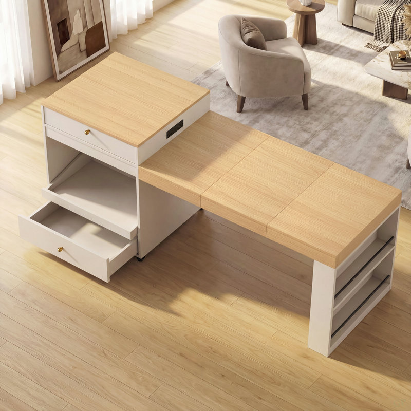 Îlot de cuisine roulant de 78,8 po avec table de salle à manger extensible à 3 niveaux (6 à 8 places), prise de courant intégrée, tiroirs et armoires de rangement spacieux, mobile sur roulettes - panneau de fibres à densité moyenne haute densité, assemblage facile