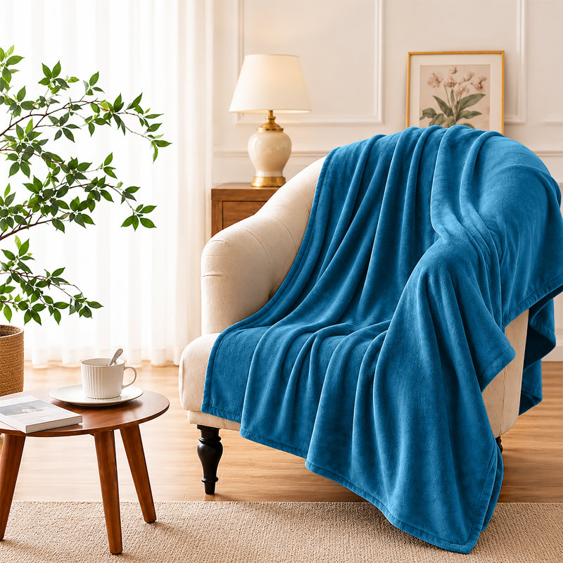 Ultra Soft Plush Faux Fur Reversible Fleece Blanket, 230cm x 270cm, Teal