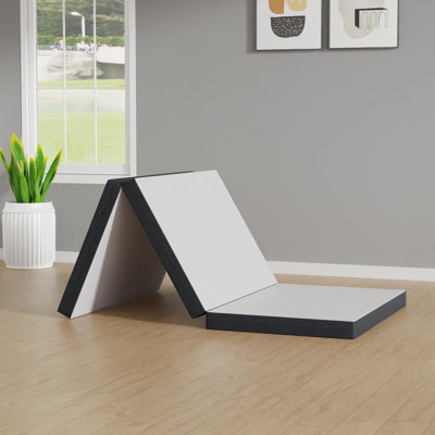 Matelas pliable en trois parties en mousse à mémoire de forme de 7,6 cm (3 po), portatif, avec housse amovible et lavable, fermeté moyenne, pour lit escamotable, futon, camping et utilisation au sol, 1 place