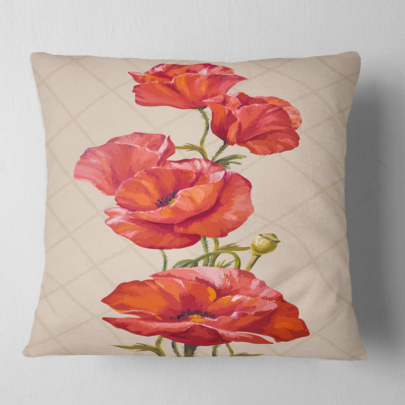 «Bunch of Poppies», art floral, 16 po x 1 po, Coussin décoratif