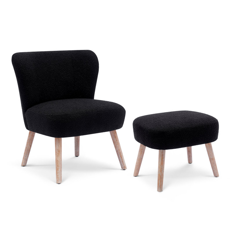 Upholstered Side Chair with Ottoman, Black Polyester Blend