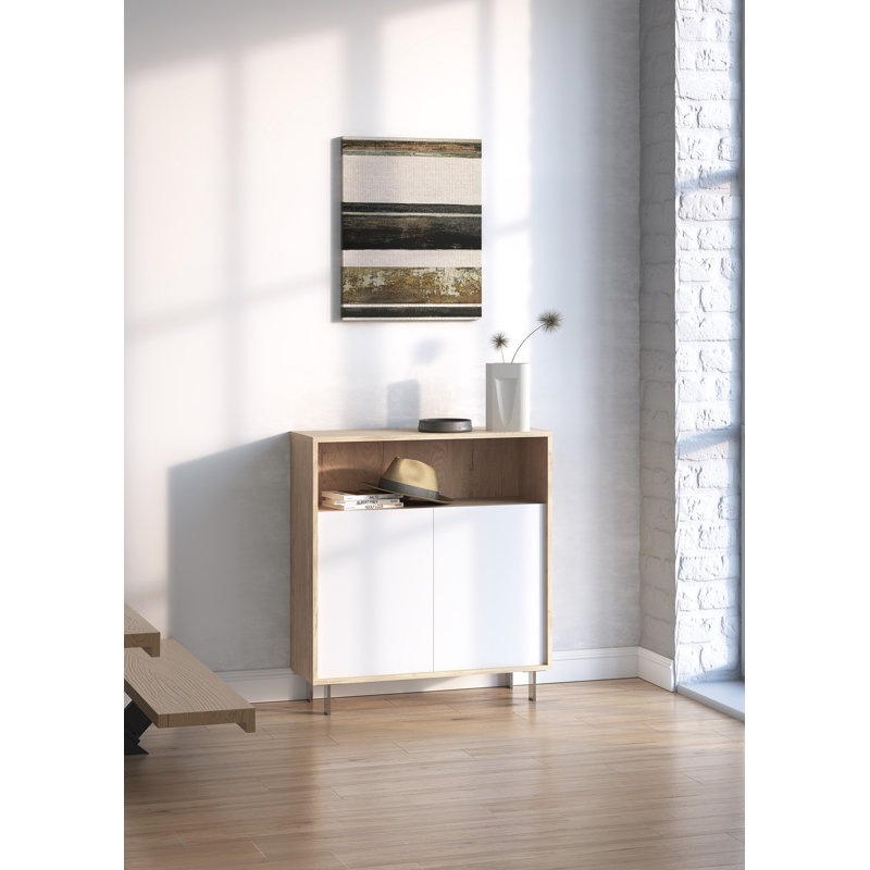 10 Pair Shoe Storage Cabinet, Light Oak/White