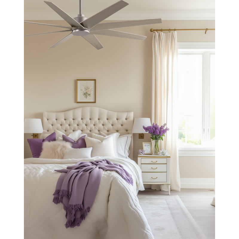 Ariella - Eight Blade Ceiling Fan - Brushed Brass Finish - Matte Black Blades, Gray Ash Tone, Brushed Nickel