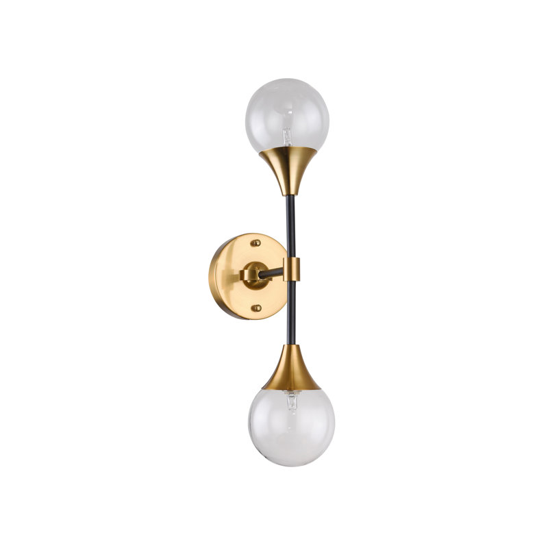2-Light Black And Gold Metal With Clear Glass Shades