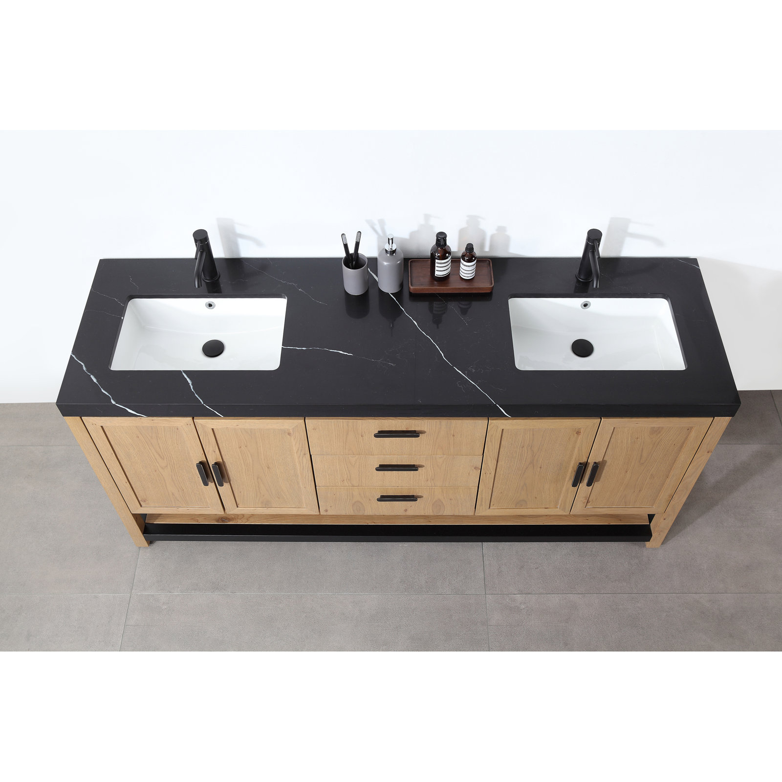 Winchester 72" Double Bathroom Vanity, Pecan Oak, Black