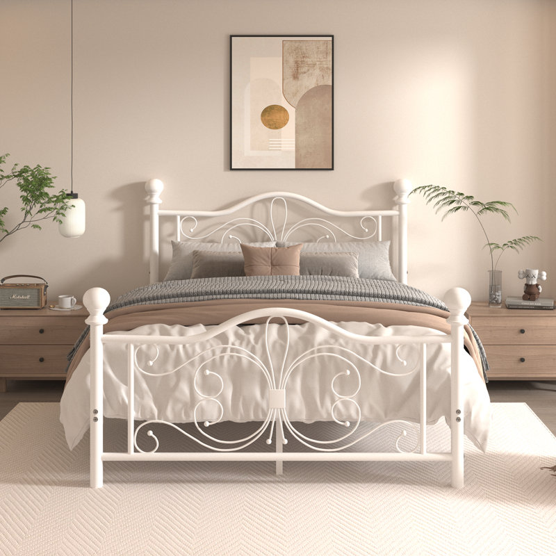 Eade Bed Frame with Elegant Style, Enough Storage Space, Silent Design, White, Full / Double