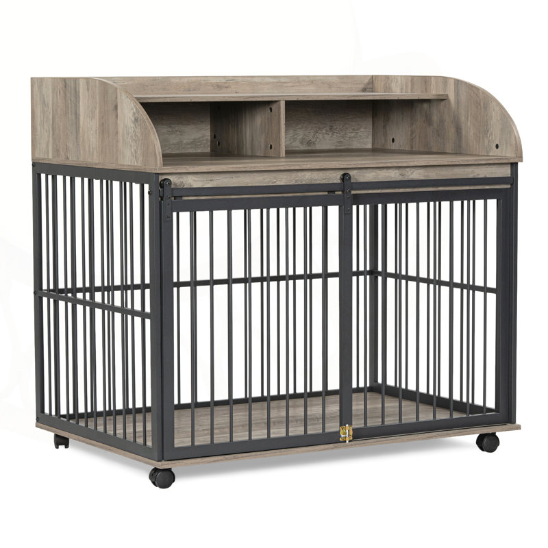 Versatile Heavy Duty Dog Crate with Lockable Wheels and Double Layer Storage