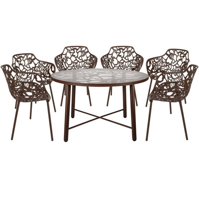 Summerlin 7-Piece Patio Dining Set With 48" Round Table And 6 Dining Arm Chairs In Aluminum