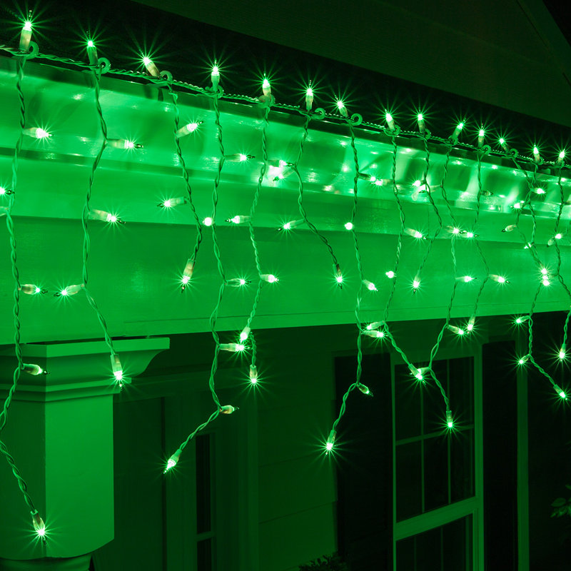 Curtain Icicle Lights, Green, 12"L x 4"D