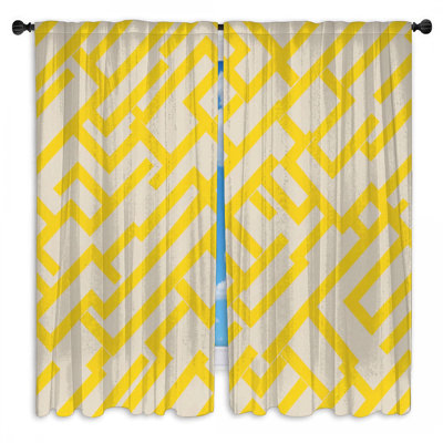 Rideaux de fenêtre en labyrinthe jaune et beige obscurcissant et obscurcissant - 2 panneaux