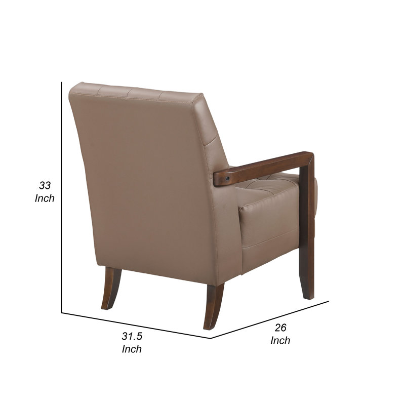 Fauteuil Lenie, cuir capitonné, bois de noyer, Brun