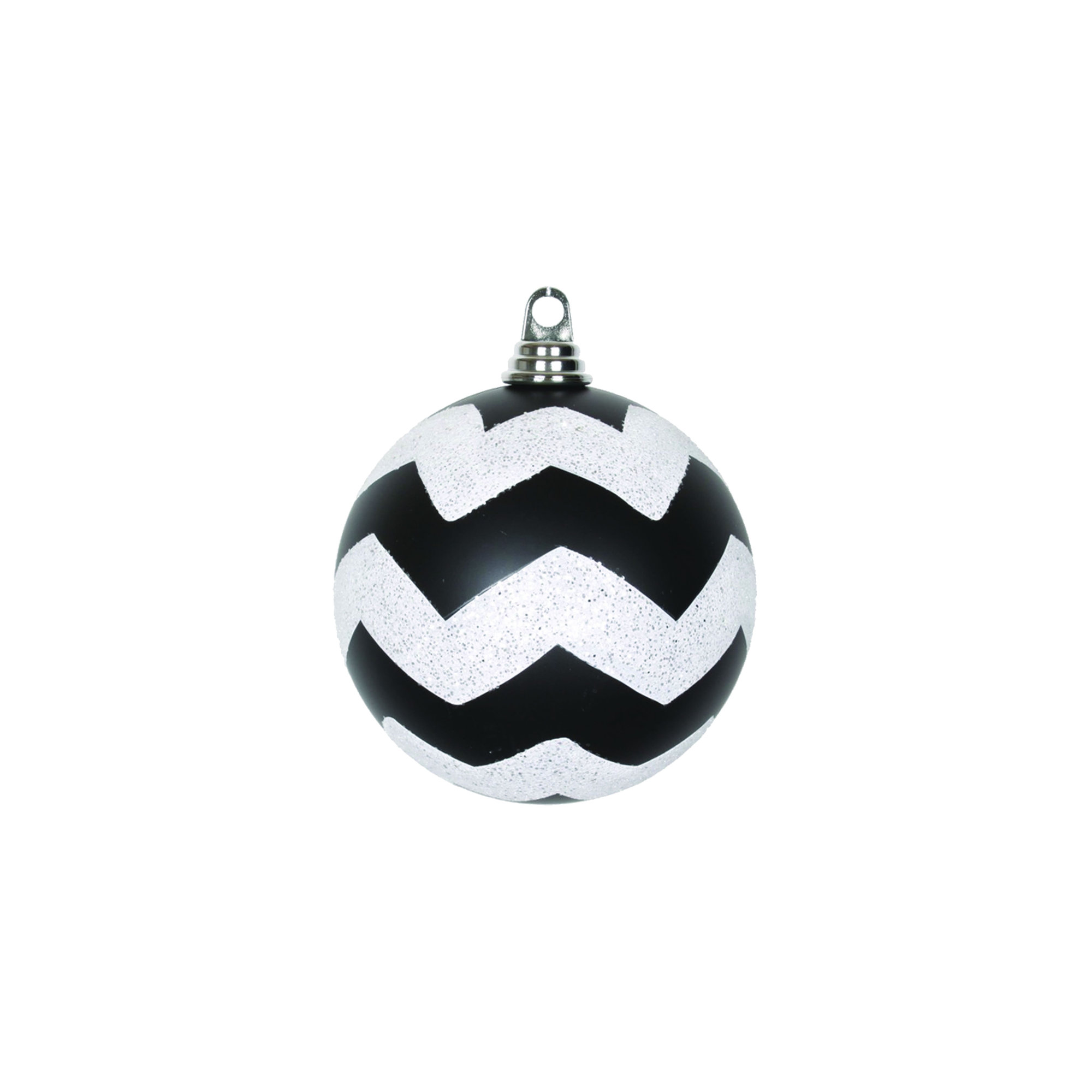 Chevron Shatterproof Christmas Ball Ornament, 6" H x 6" W x 6" D, Black Matte/White