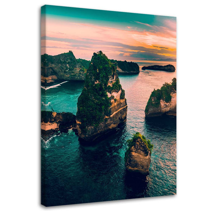 Rocks In A Turquoise Sea' - No Frame Print on Canvas, 90cm H x 60cm W