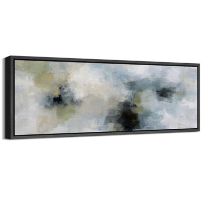 Soft Blue Green Abstract Landscape Artwork, Minimalist Living Room Pictures, Framed Canvas Giclee Print Wall Art